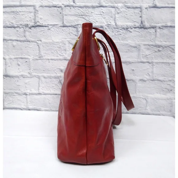 Vintage Marino Orlandi Italian Red Leather Embossed Floral Shoulder Bag - Picture 7 of 14